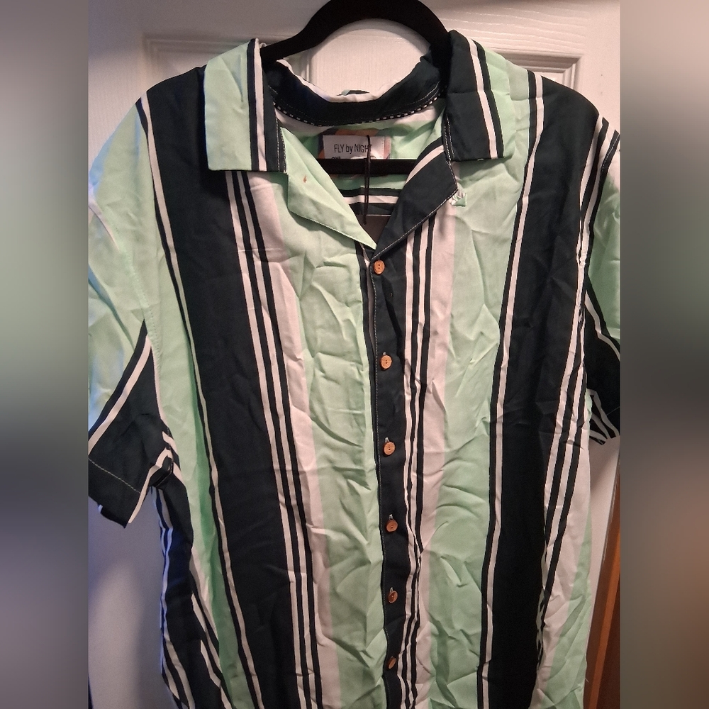 Men's Green Striped Shirt Fly By Night